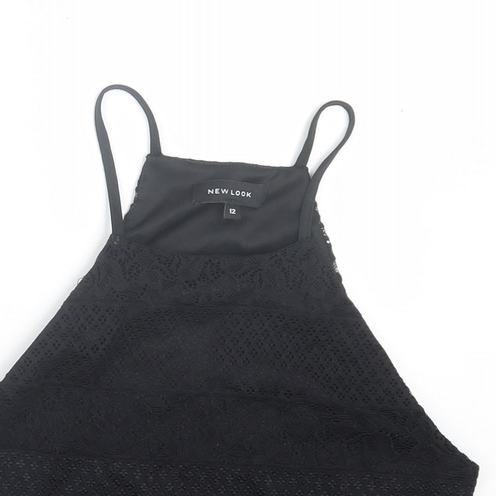 New Look Womens Black Geometric Polyester Cropped Tank Size 12 Halter