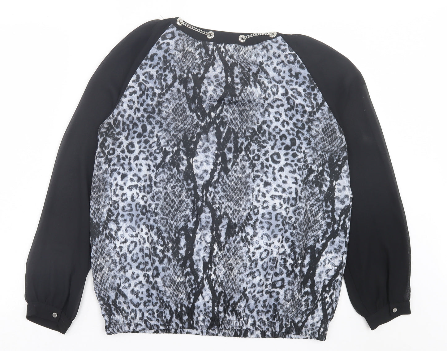 Debenhams Womens Grey Animal Print Polyester Basic Blouse Size 14 Crew Neck - Chain, Leopard Print