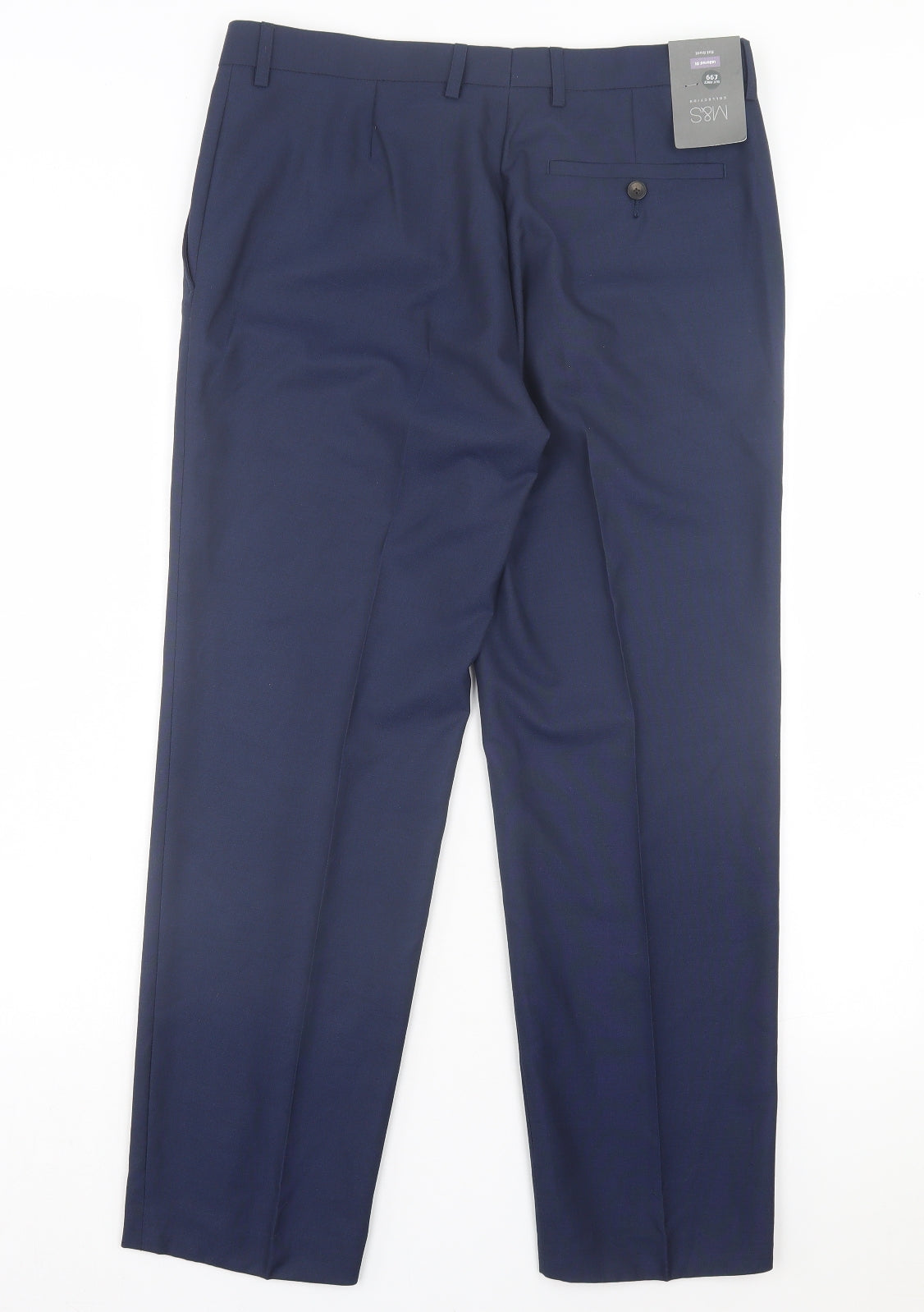 Marks and Spencer Mens Blue Polyester Trousers Size 34 in L29 in Regular Hook & Eye - Tailored Fit