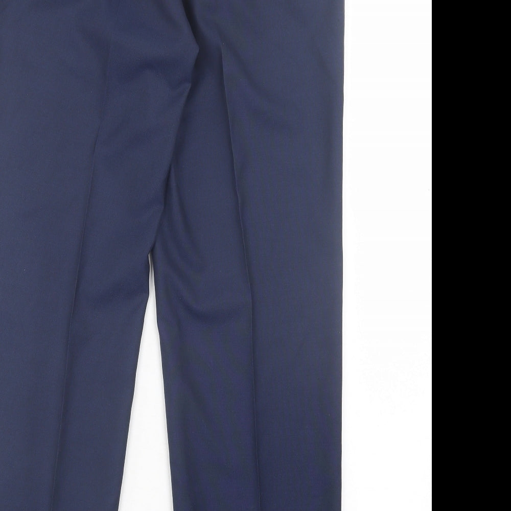 Marks and Spencer Mens Blue Polyester Trousers Size 34 in L29 in Regular Hook & Eye - Tailored Fit