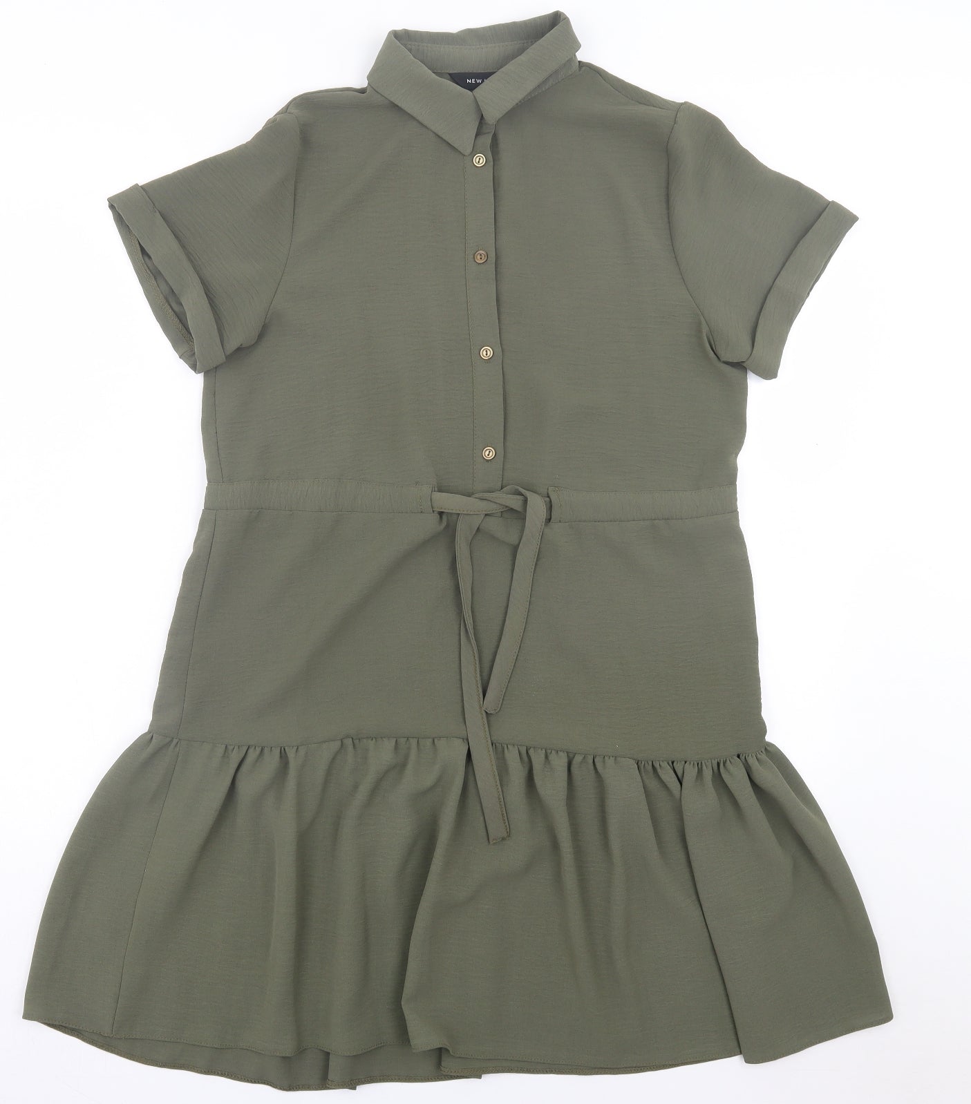 New Look Womens Green Polyester Shirt Dress Size 10 Collared Button