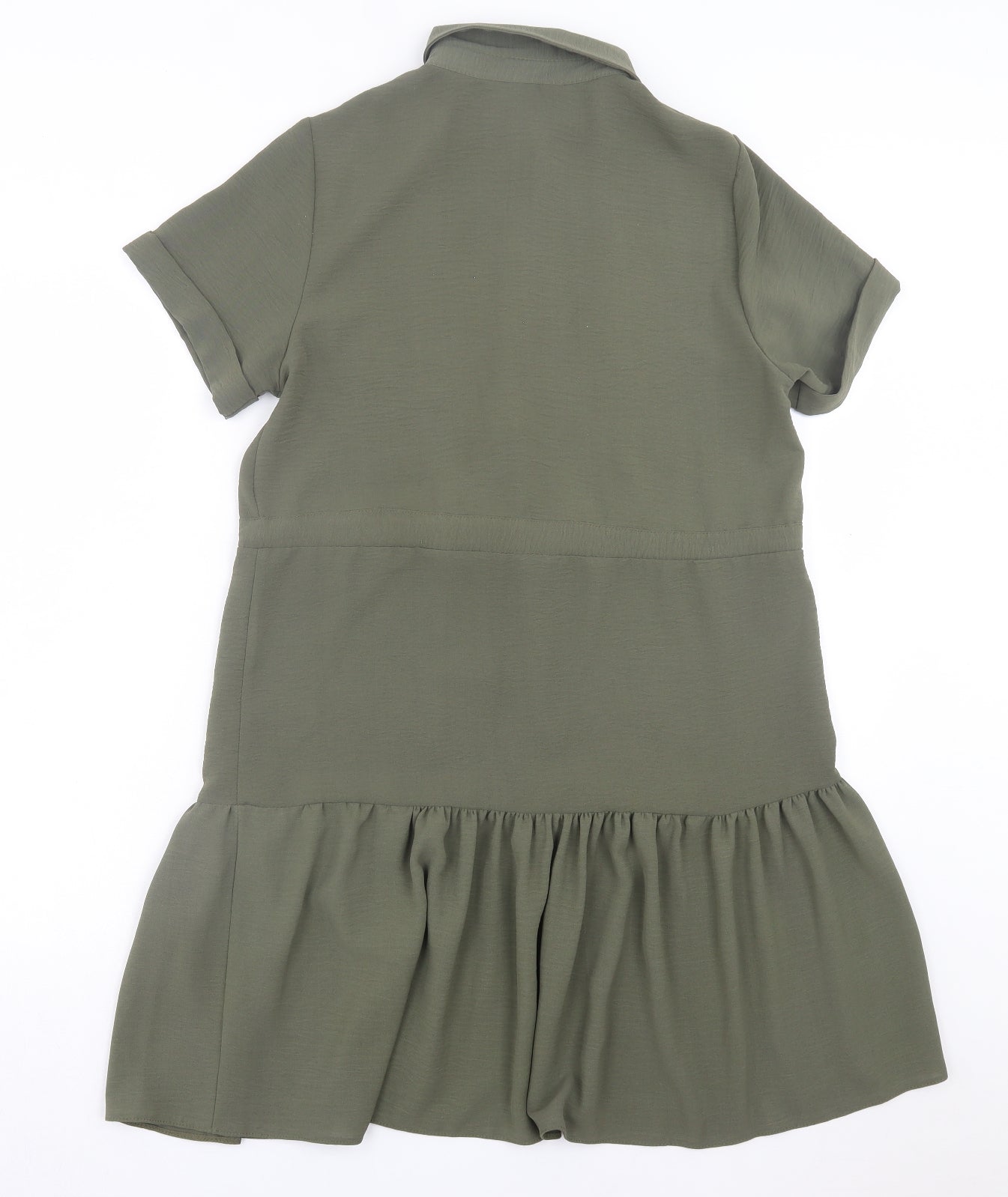 New Look Womens Green Polyester Shirt Dress Size 10 Collared Button