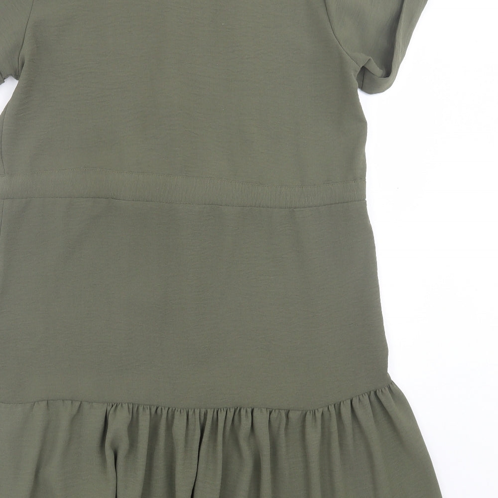 New Look Womens Green Polyester Shirt Dress Size 10 Collared Button