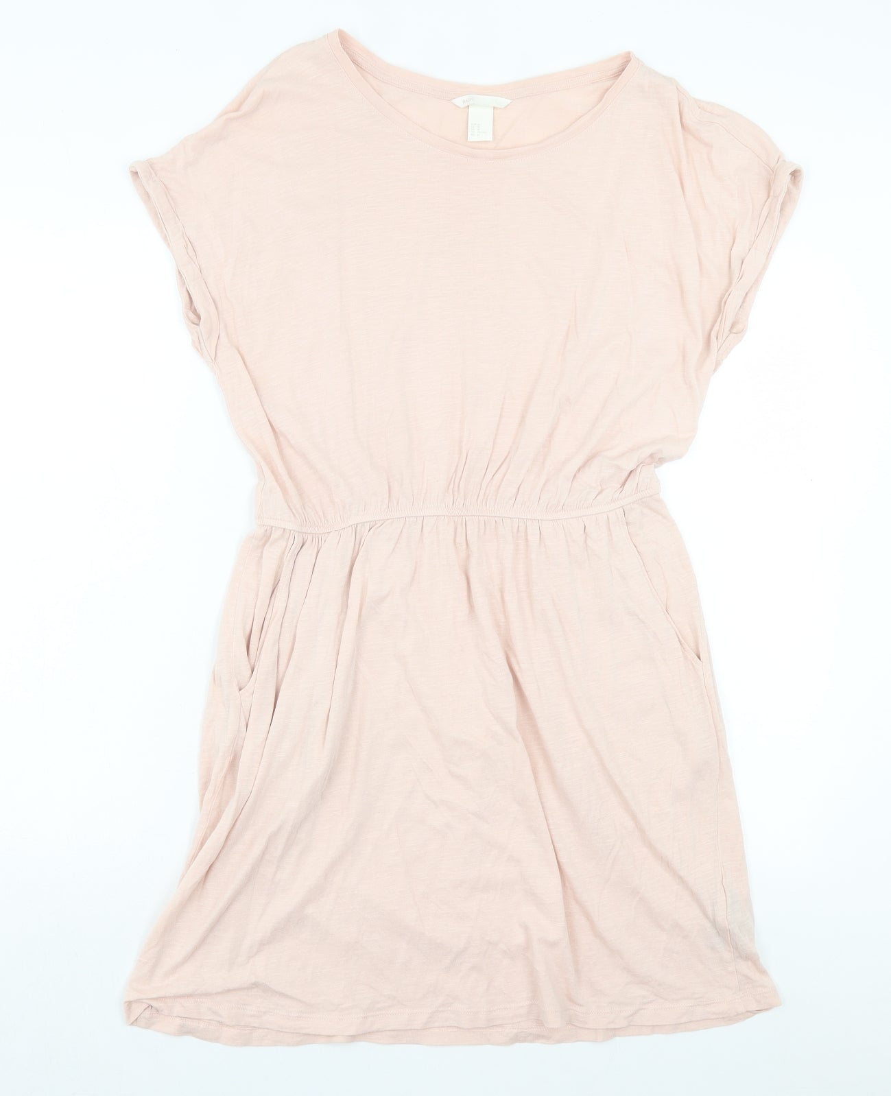 H&M Womens Pink Cotton T-Shirt Dress Size M Crew Neck Pullover