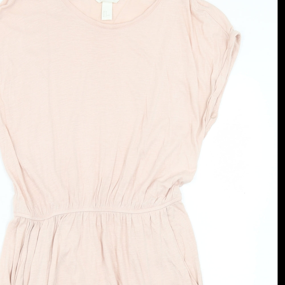 H&M Womens Pink Cotton T-Shirt Dress Size M Crew Neck Pullover
