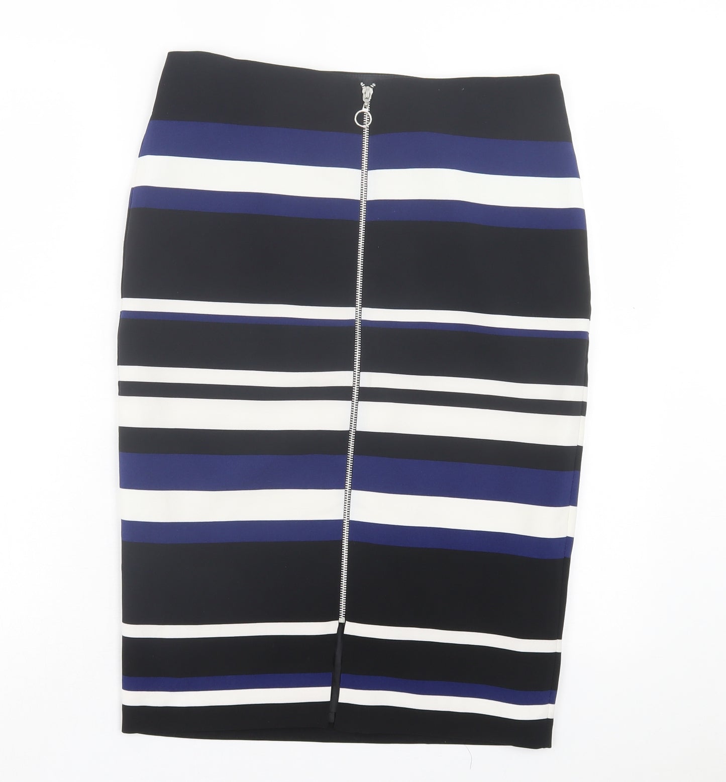 F&F Womens Black Striped Polyester Straight & Pencil Skirt Size 12 Zip
