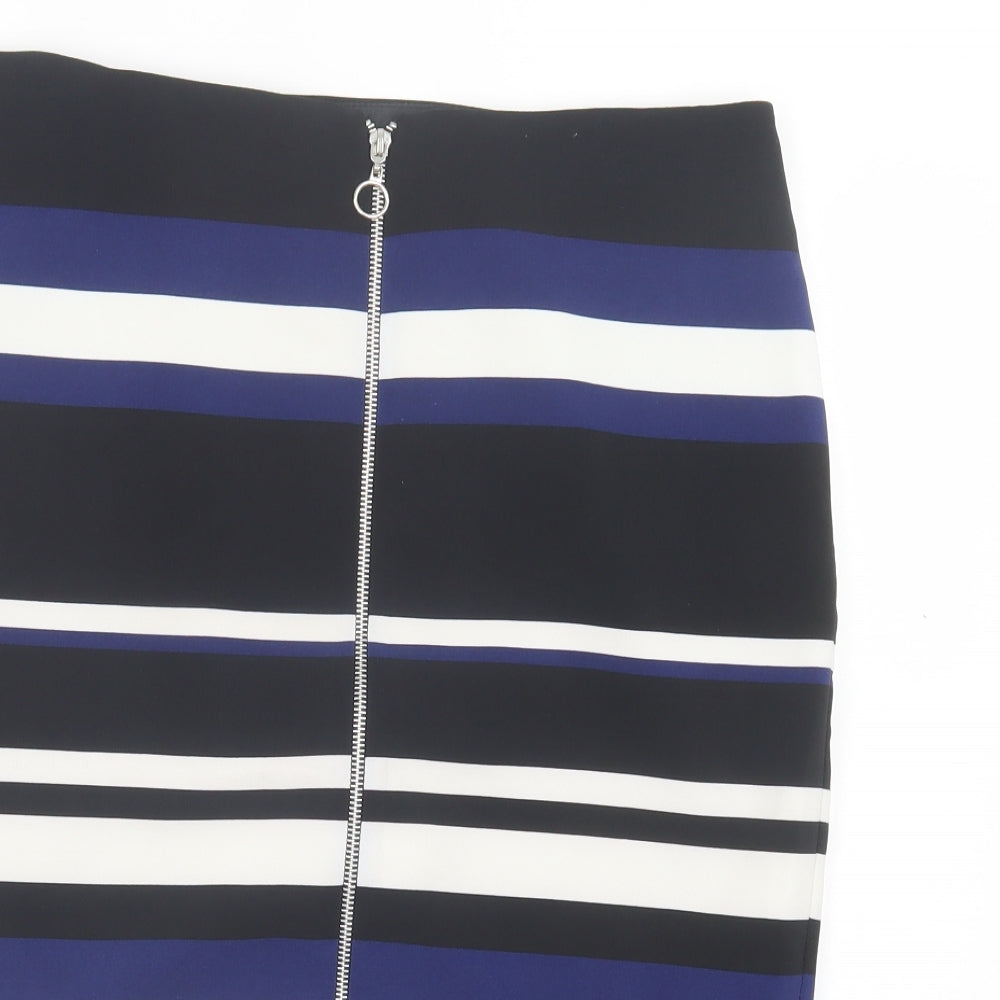 F&F Womens Black Striped Polyester Straight & Pencil Skirt Size 12 Zip