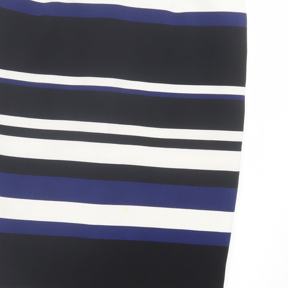 F&F Womens Black Striped Polyester Straight & Pencil Skirt Size 12 Zip