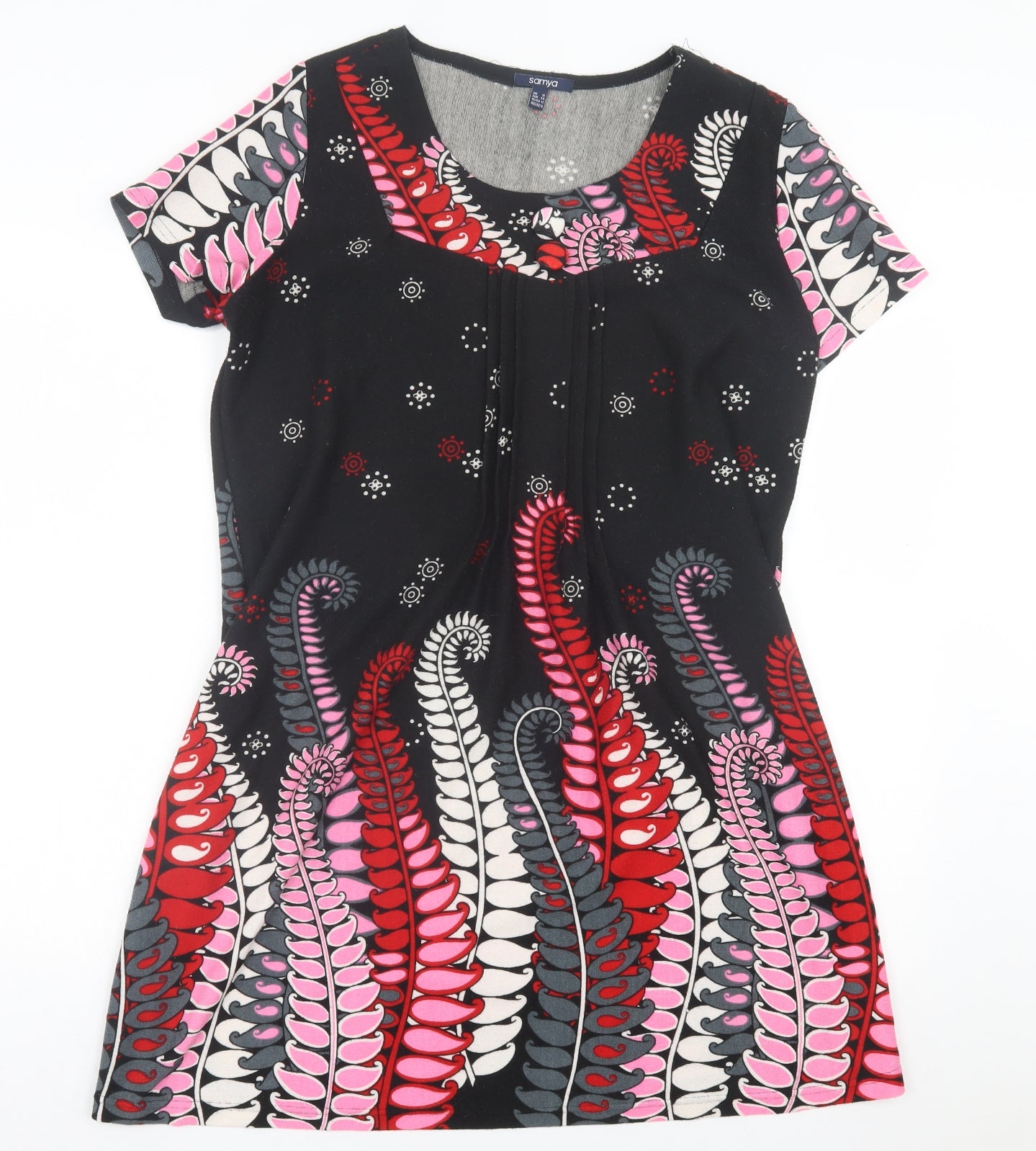 SAMYA Womens Multicoloured Geometric Polyester Shift Size 16 Crew Neck Pullover