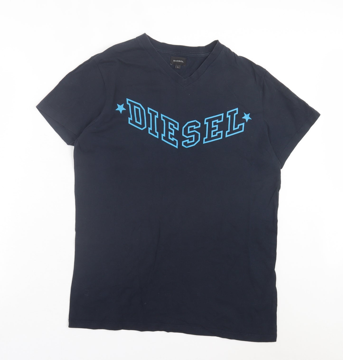 Diesel Mens Blue Cotton T-Shirt Size L V-Neck