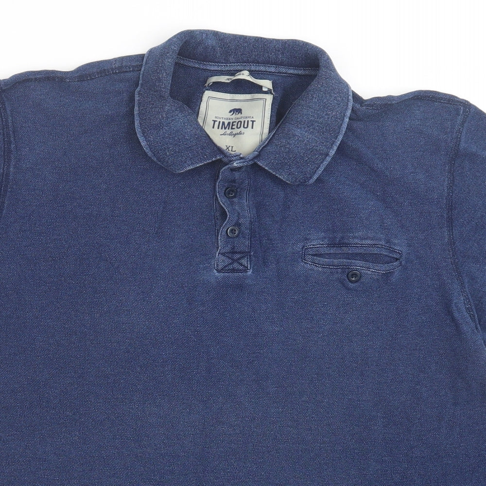 Time Out Mens Blue Polyester Polo Size XL Collared Button
