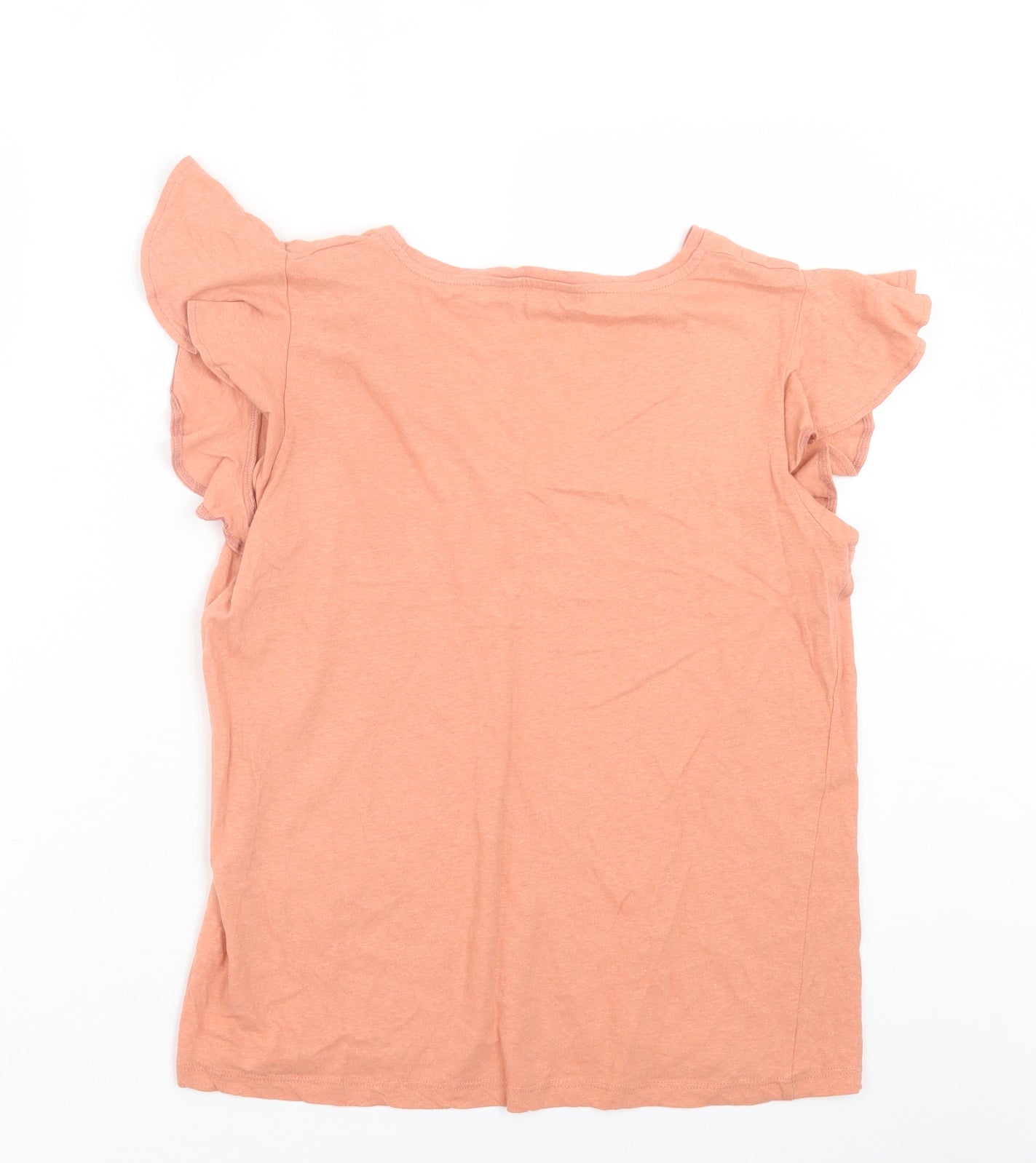 F&F Womens Orange Cotton Basic T-Shirt Size 14 V-Neck - Frill Sleeve