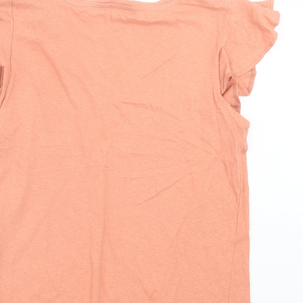 F&F Womens Orange Cotton Basic T-Shirt Size 14 V-Neck - Frill Sleeve