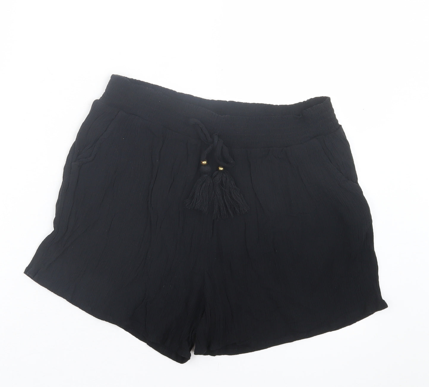 F&F Womens Black Viscose Paperbag Shorts Size M L3 in Regular Tie