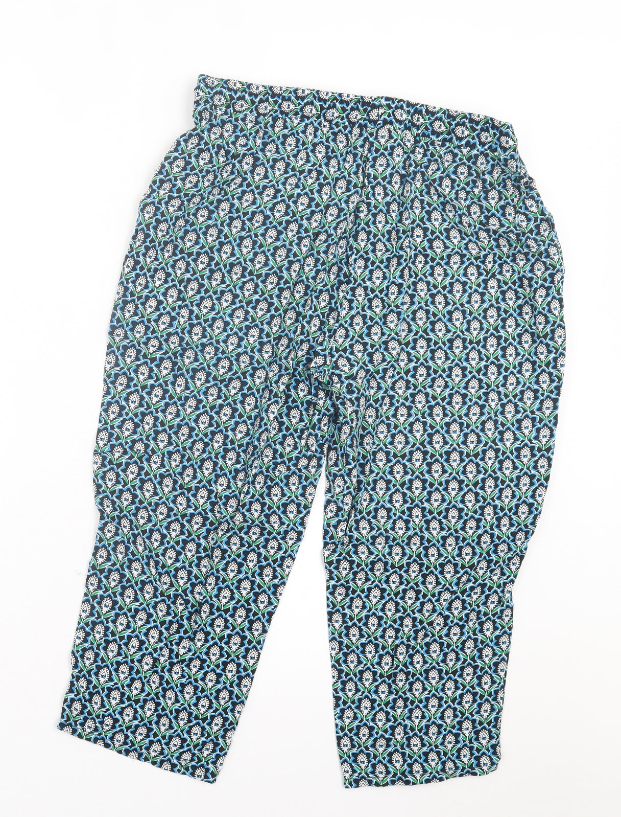 Papaya Womens Blue Geometric Viscose Cropped Trousers Size 12 L20 in Regular Tie