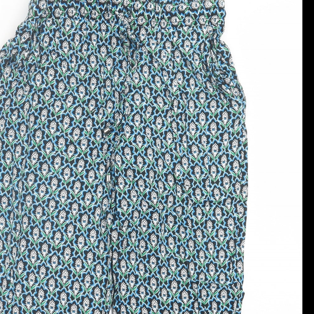 Papaya Womens Blue Geometric Viscose Cropped Trousers Size 12 L20 in Regular Tie
