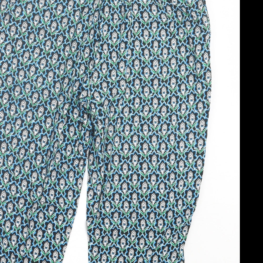 Papaya Womens Blue Geometric Viscose Cropped Trousers Size 12 L20 in Regular Tie