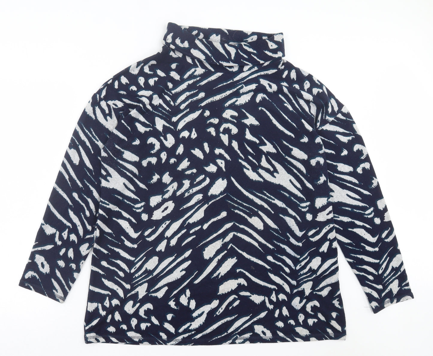 Dunnes Stores Womens Blue Geometric Polyester Basic T-Shirt Size L Roll Neck