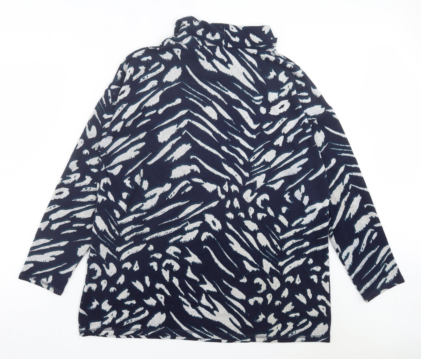 Dunnes Stores Womens Blue Geometric Polyester Basic T-Shirt Size L Roll Neck