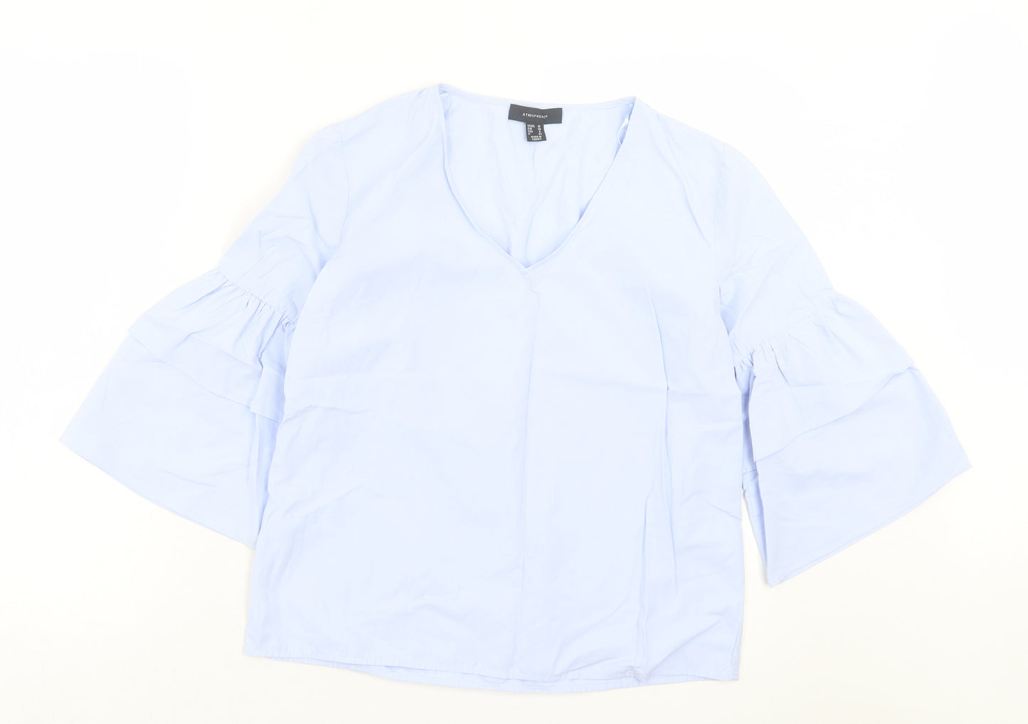 Atmosphere Womens Blue Polyester Basic T-Shirt Size 10 V-Neck - Frill Sleeves