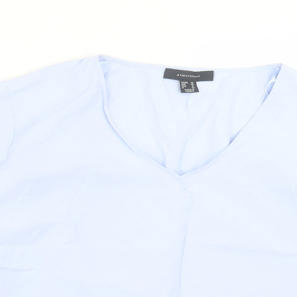 Atmosphere Womens Blue Polyester Basic T-Shirt Size 10 V-Neck - Frill Sleeves