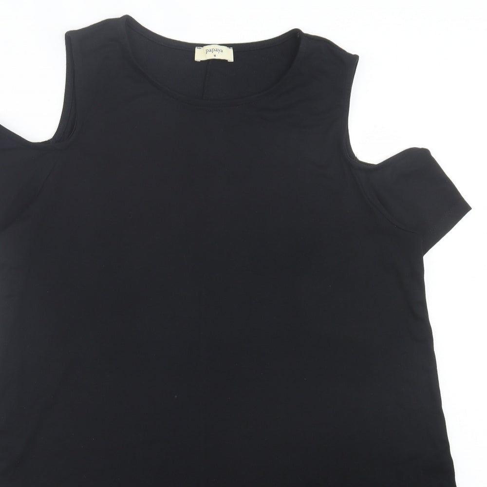 Papaya Womens Black Viscose Shift Size M Crew Neck Pullover - Cold Shoulder