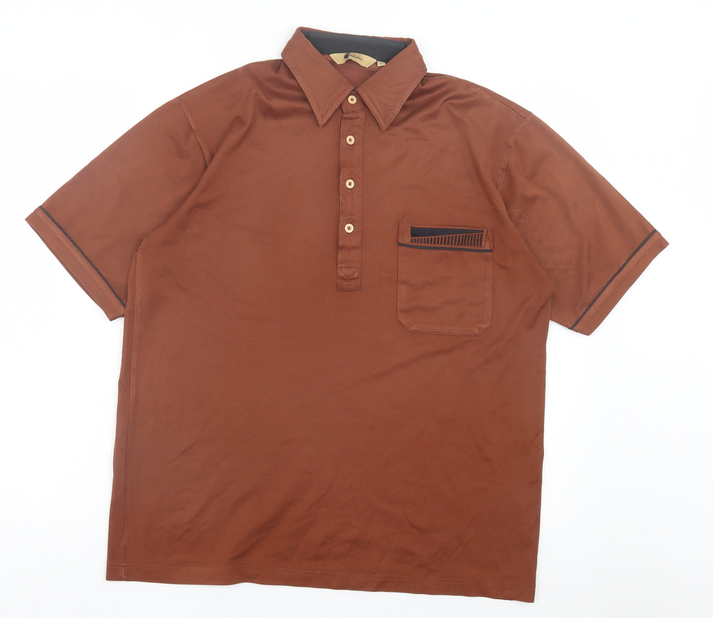 Gabicci Mens Brown Polyester Polo Size L Collared Button - Pocket Detail