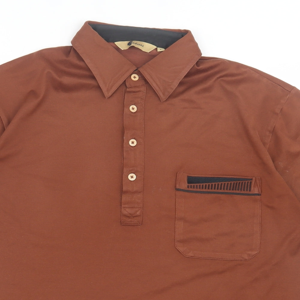 Gabicci Mens Brown Polyester Polo Size L Collared Button - Pocket Detail
