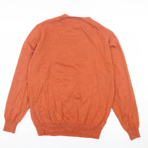 Jasper Conran Mens Orange V-Neck Wool Pullover Jumper Size L - Luxury Italian Merino