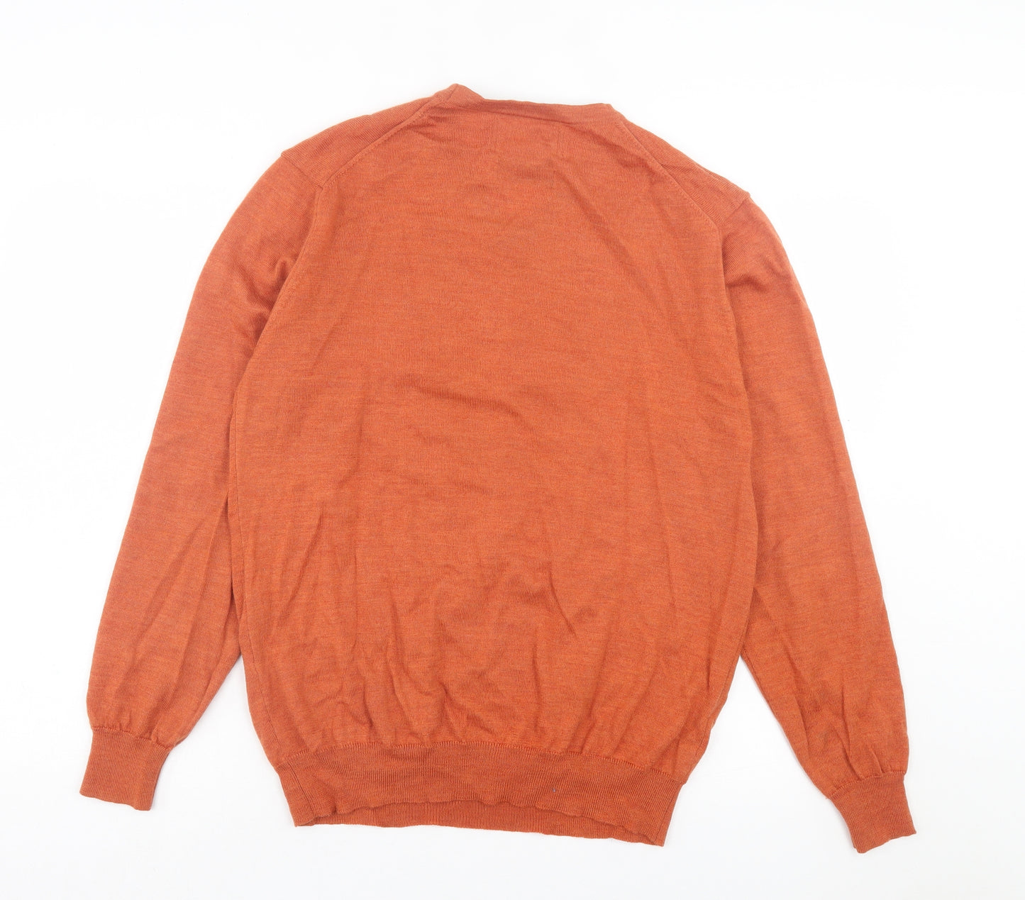 Jasper Conran Mens Orange V-Neck Wool Pullover Jumper Size L - Luxury Italian Merino