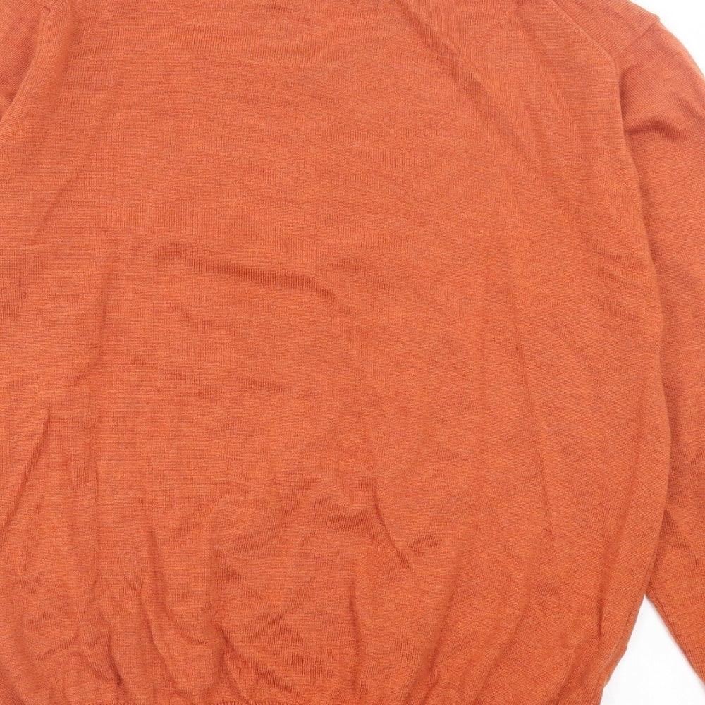 Jasper Conran Mens Orange V-Neck Wool Pullover Jumper Size L - Luxury Italian Merino