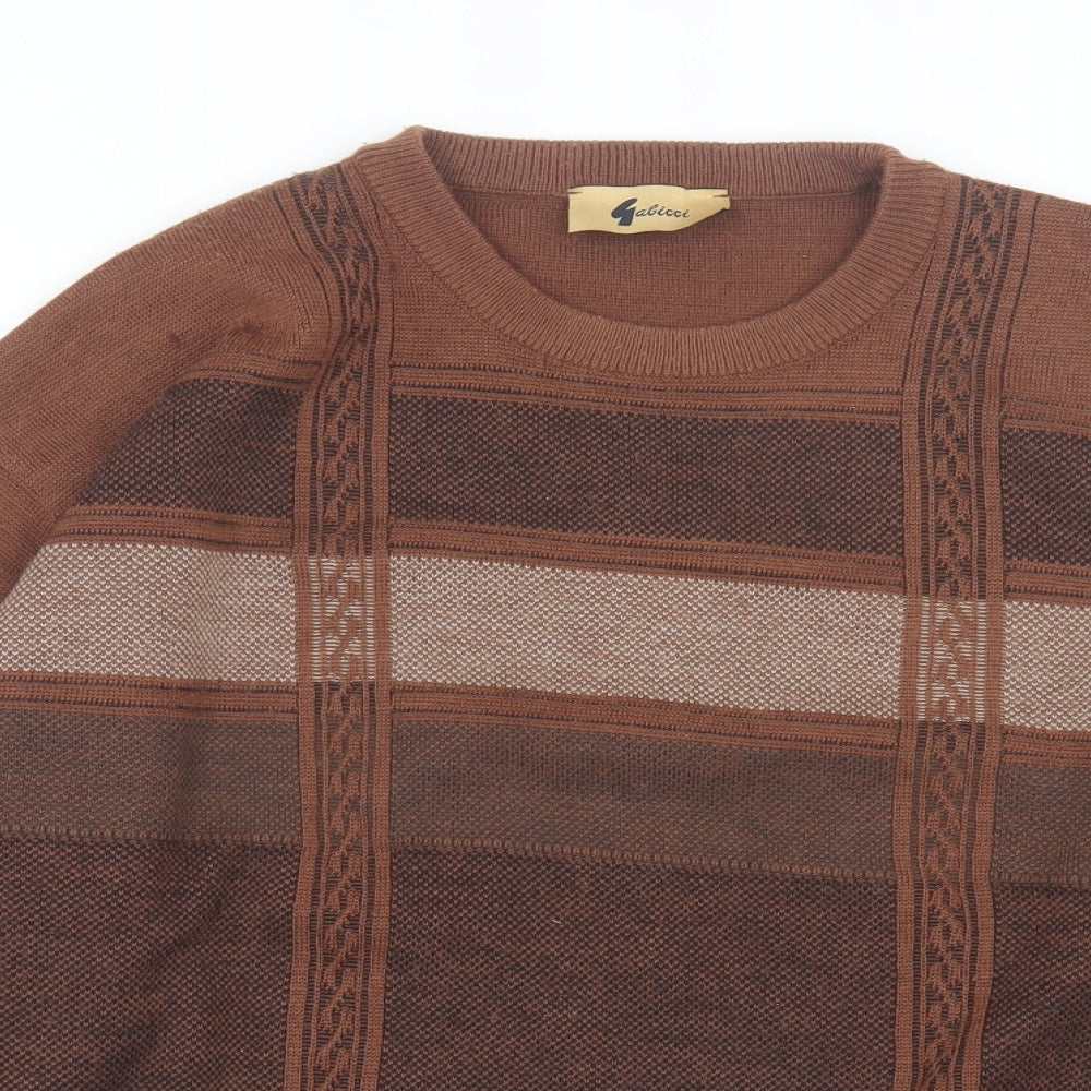 Gabicci Mens Brown Crew Neck Striped Wool Pullover Jumper Size XL