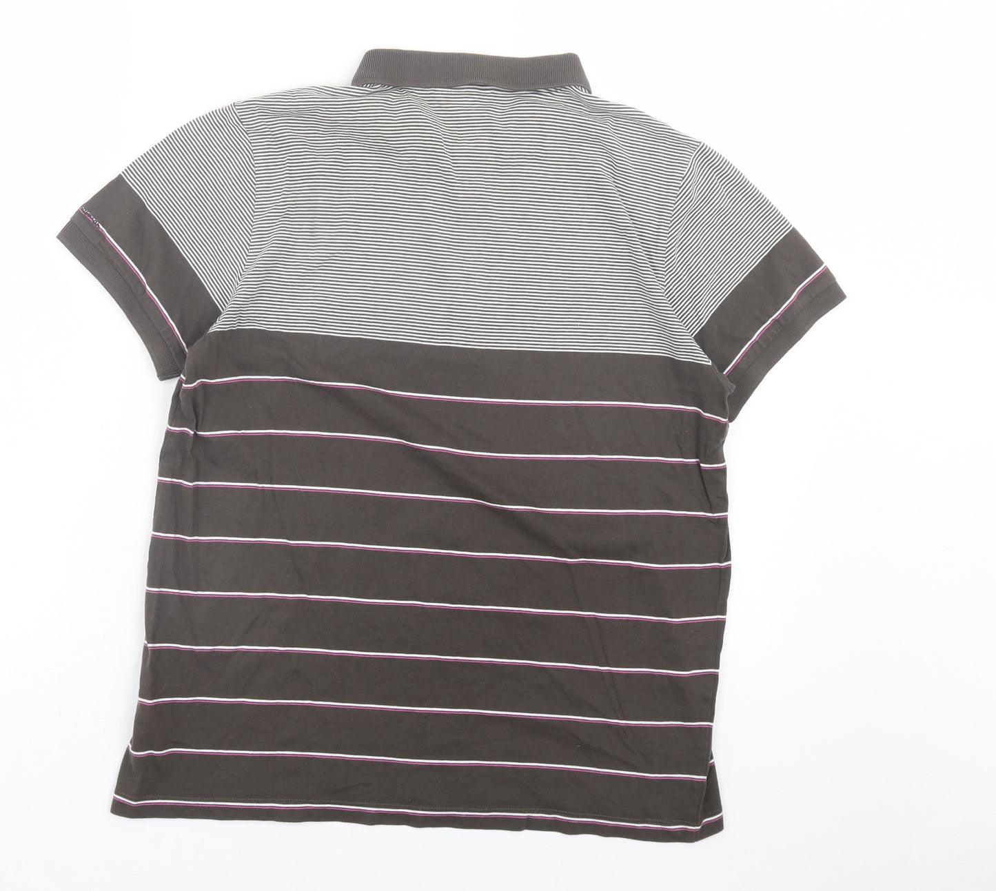 Ben Sherman Mens Grey Striped Cotton Polo Size M Collared Button