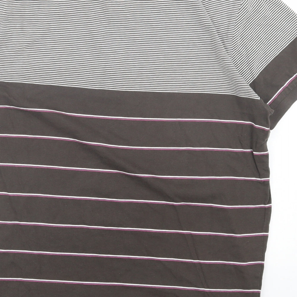 Ben Sherman Mens Grey Striped Cotton Polo Size M Collared Button