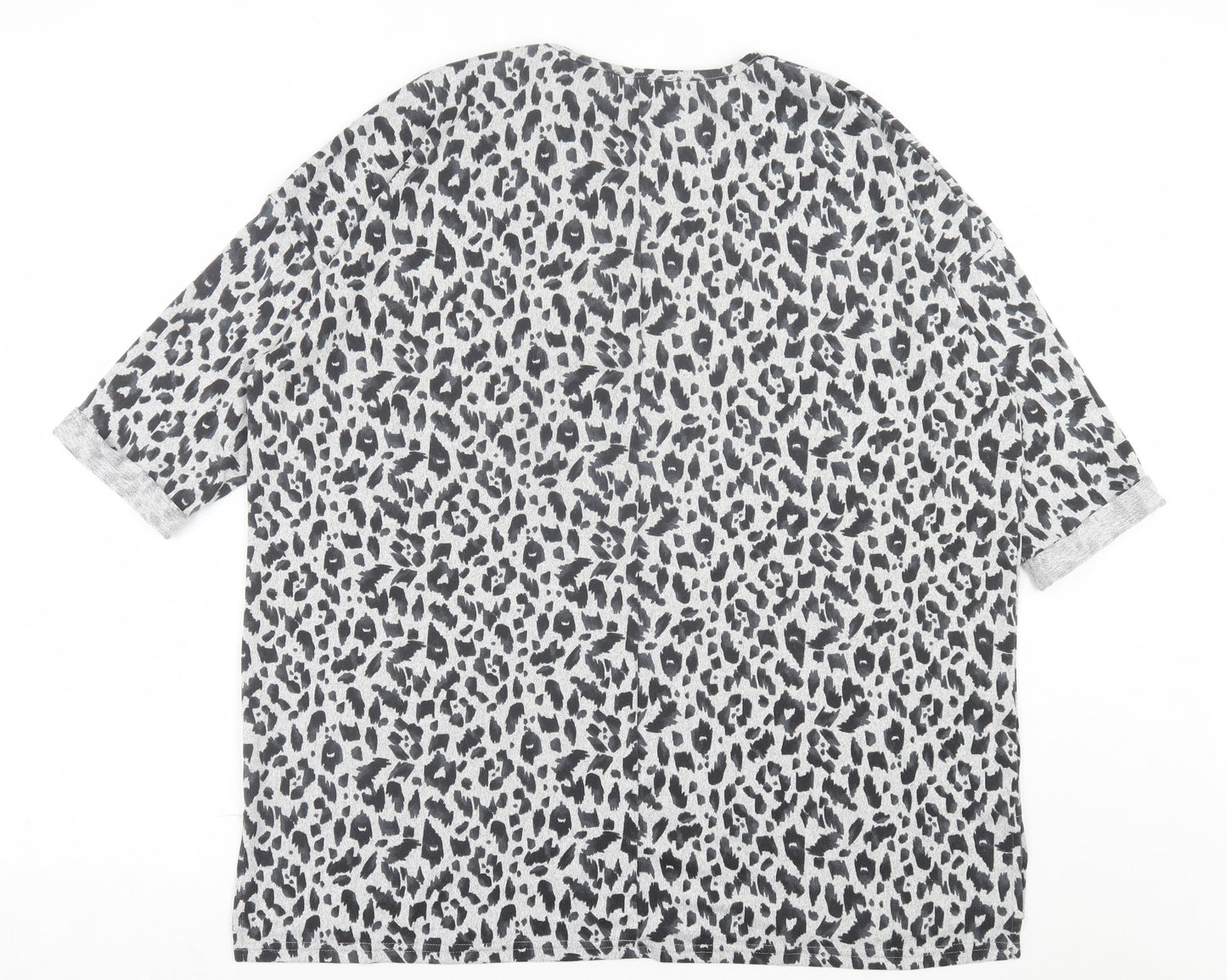 New Look Womens Grey Animal Print Polyester Basic T-Shirt Size 20 Crew Neck - Leopard Print
