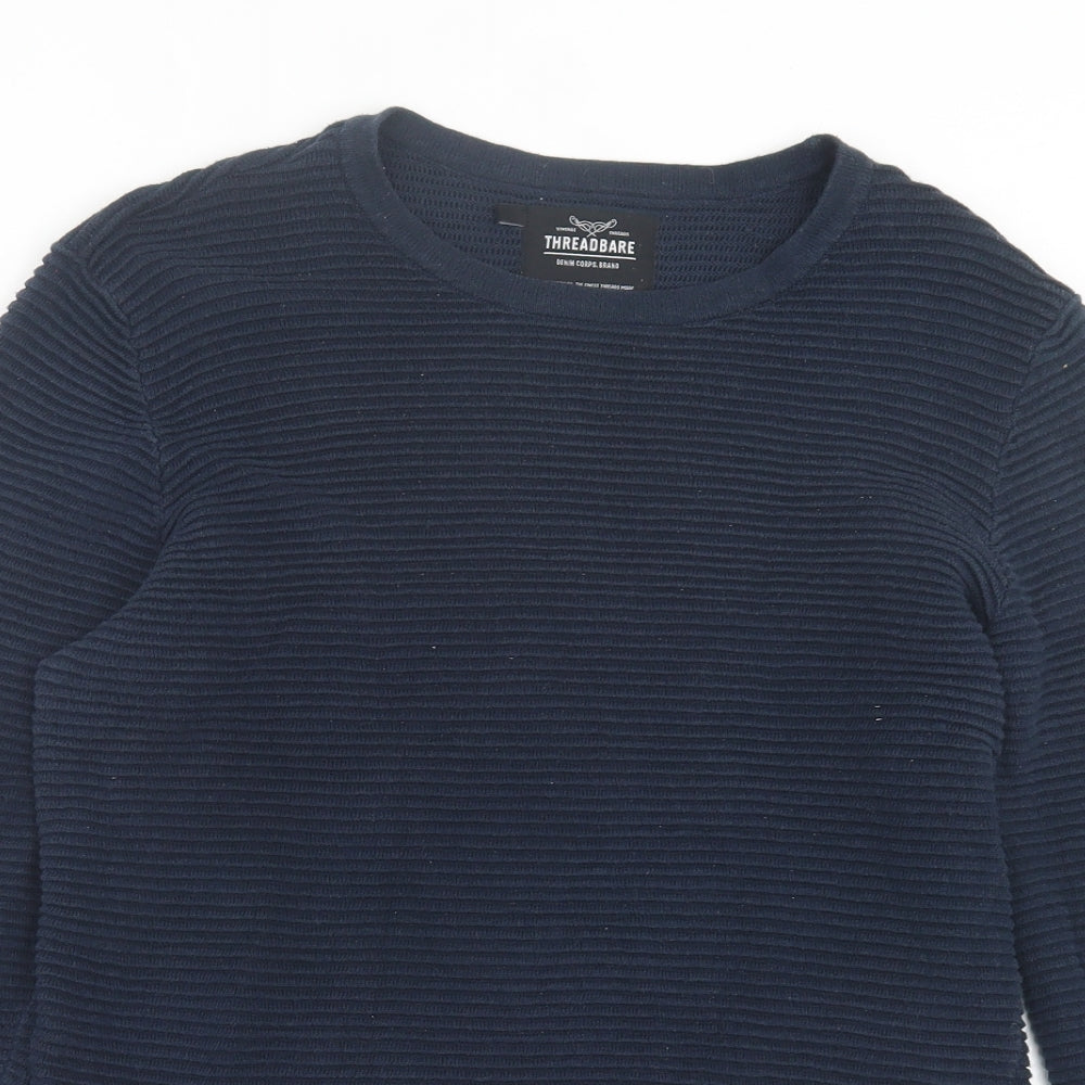 Threadbare Mens Blue Crew Neck Cotton Pullover Jumper Size S