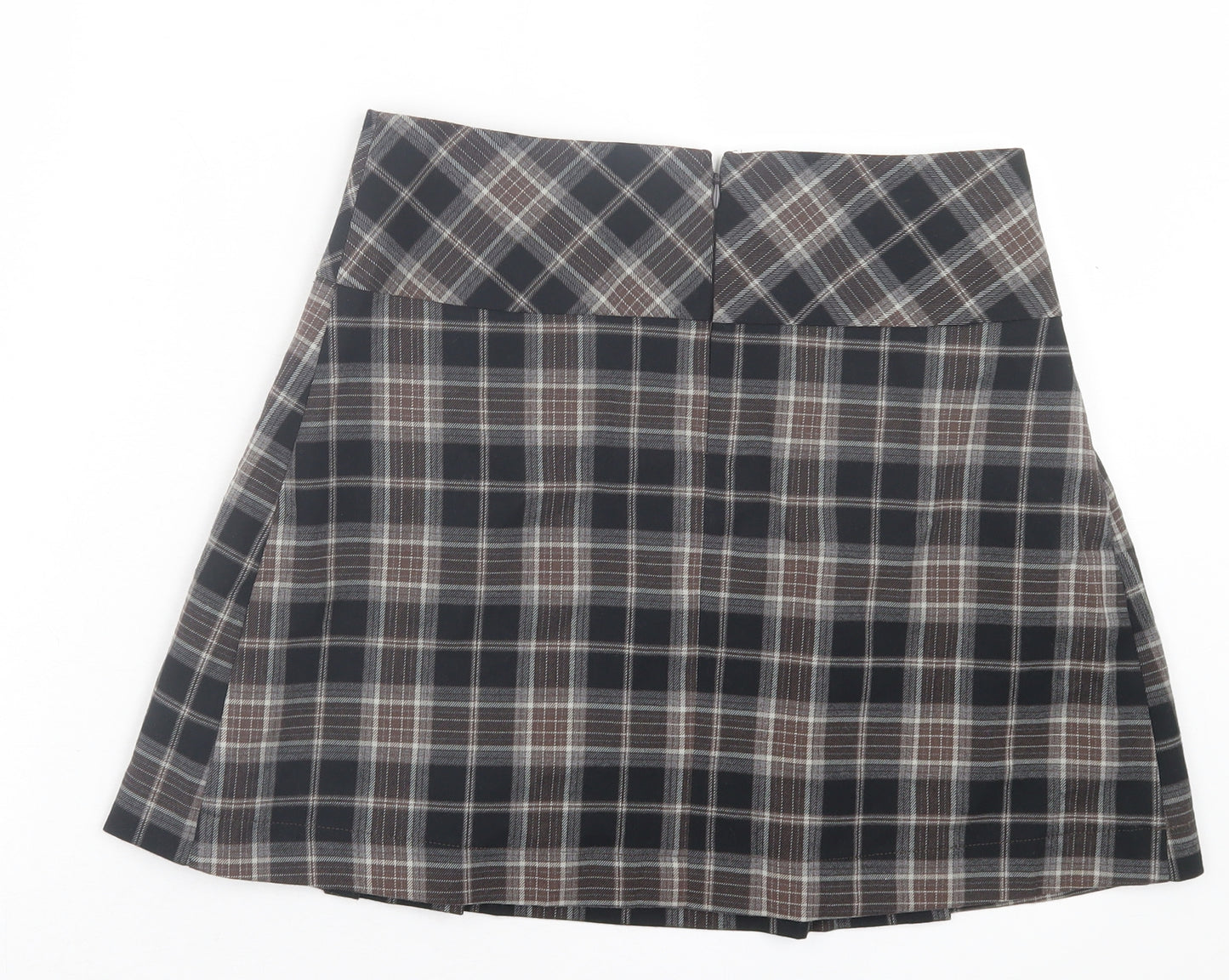 Papaya Womens Brown Plaid Polyester A-Line Skirt Size 8 Zip