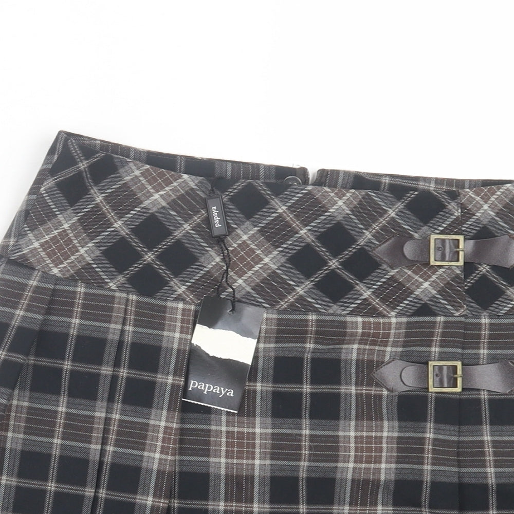 Papaya Womens Brown Plaid Polyester A-Line Skirt Size 8 Zip