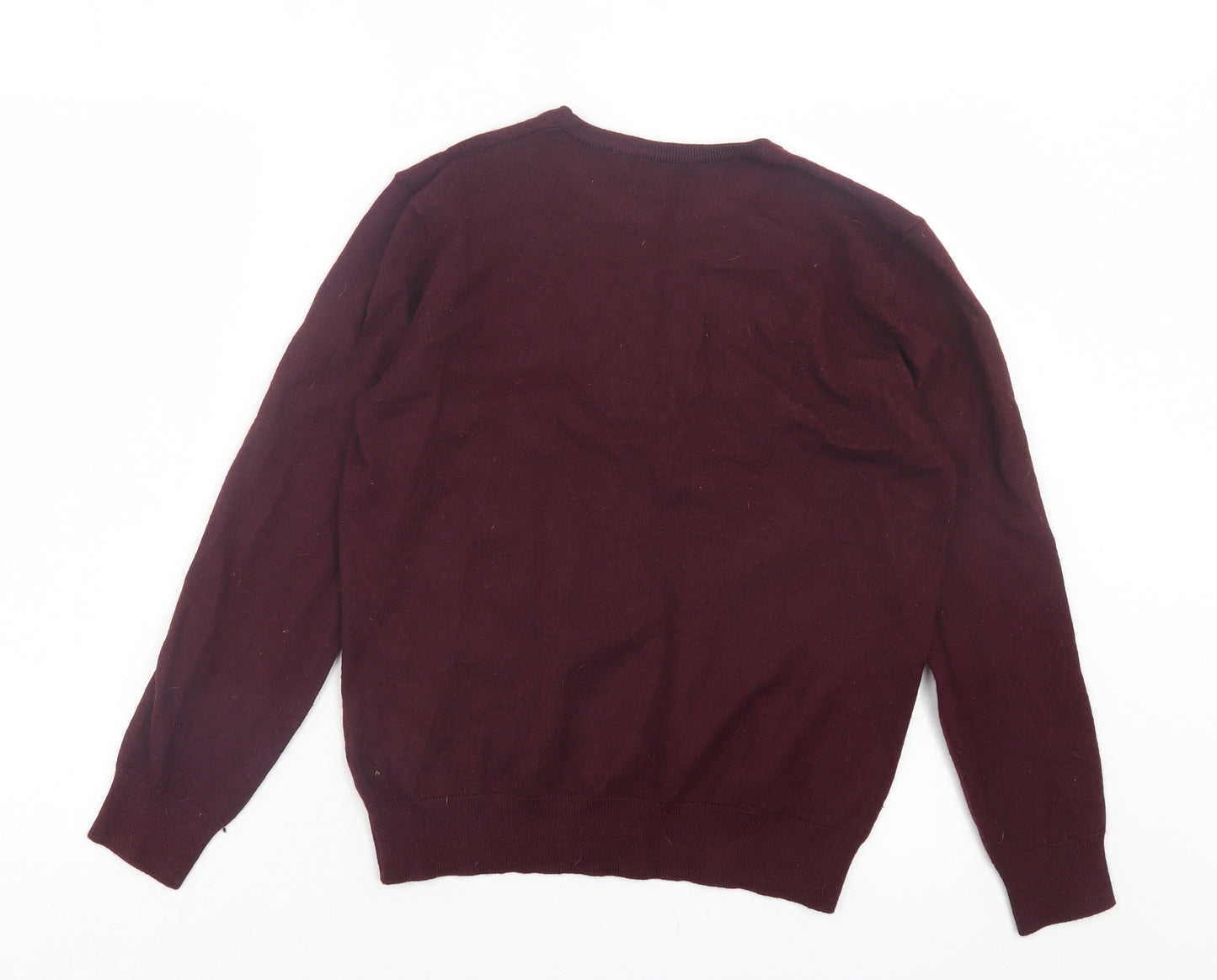 Dunnes Stores Mens Purple Crew Neck Wool Pullover Jumper Size M - Burgandy