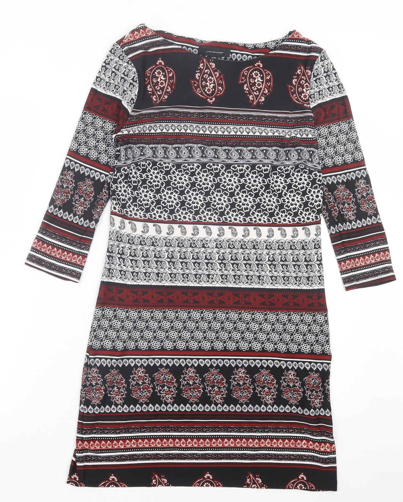 Atmosphere Womens Multicoloured Geometric Polyester Shift Size 12 Crew Neck Pullover - Black, Red & White