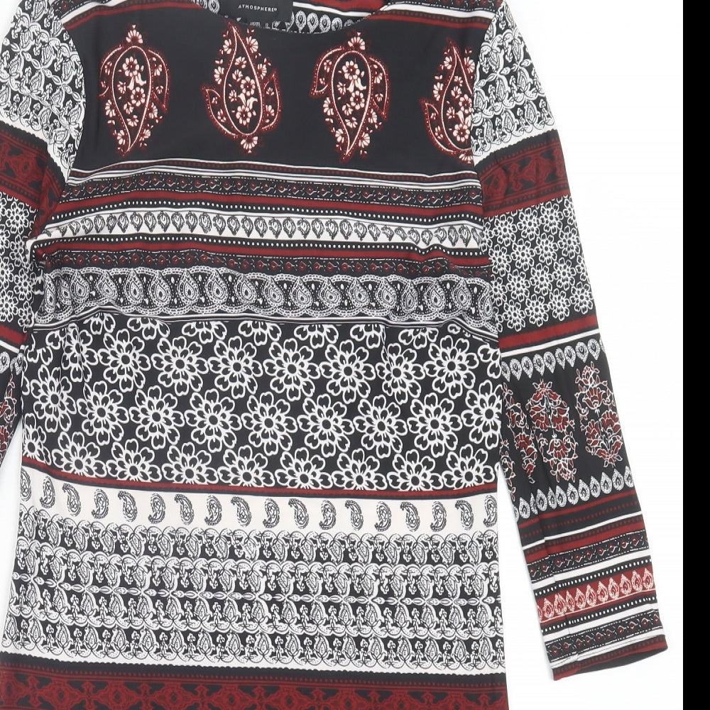 Atmosphere Womens Multicoloured Geometric Polyester Shift Size 12 Crew Neck Pullover - Black, Red & White