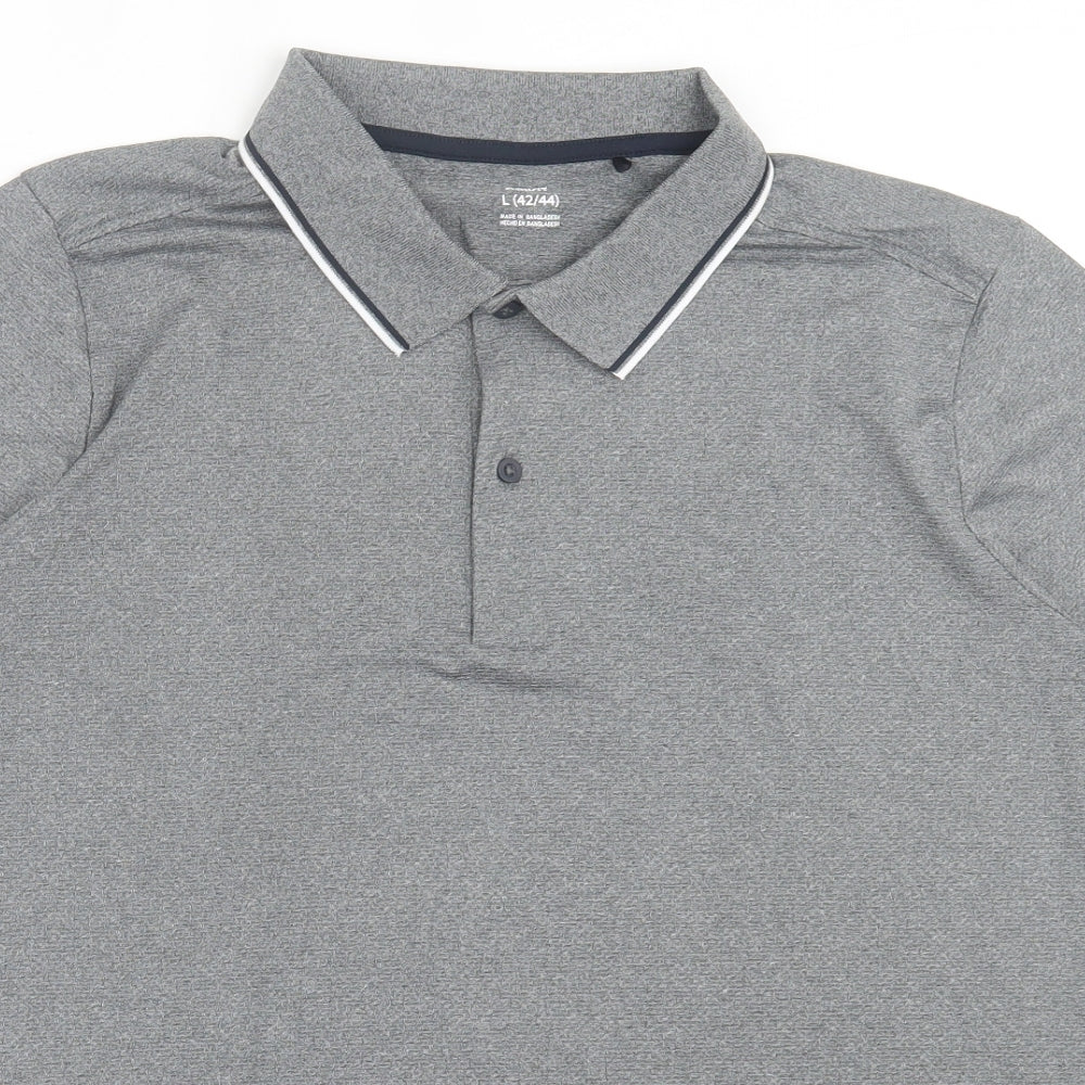 Crivit Mens Grey Polyester Polo Size L Collared Button - Compression