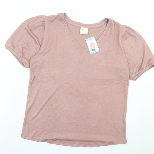 Mod Ref Womens Pink Viscose Basic T-Shirt Size L V-Neck - Tight Knit