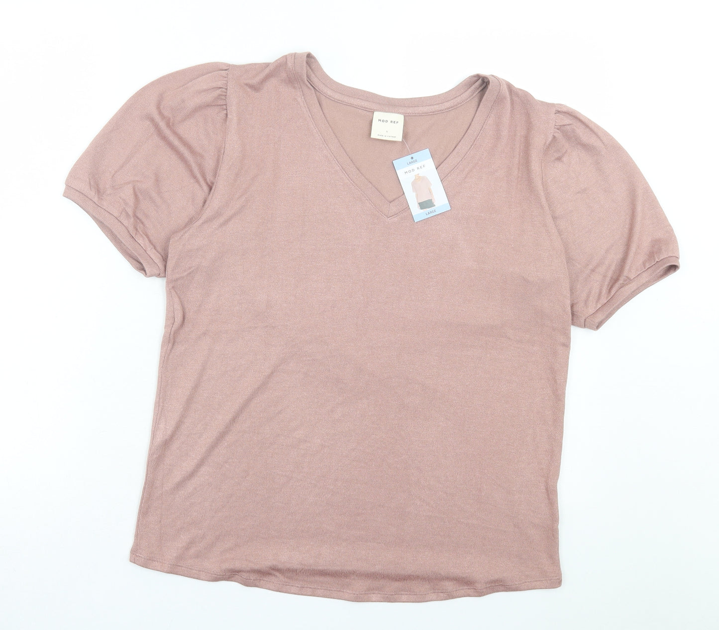 Mod Ref Womens Pink Viscose Basic T-Shirt Size L V-Neck - Tight Knit