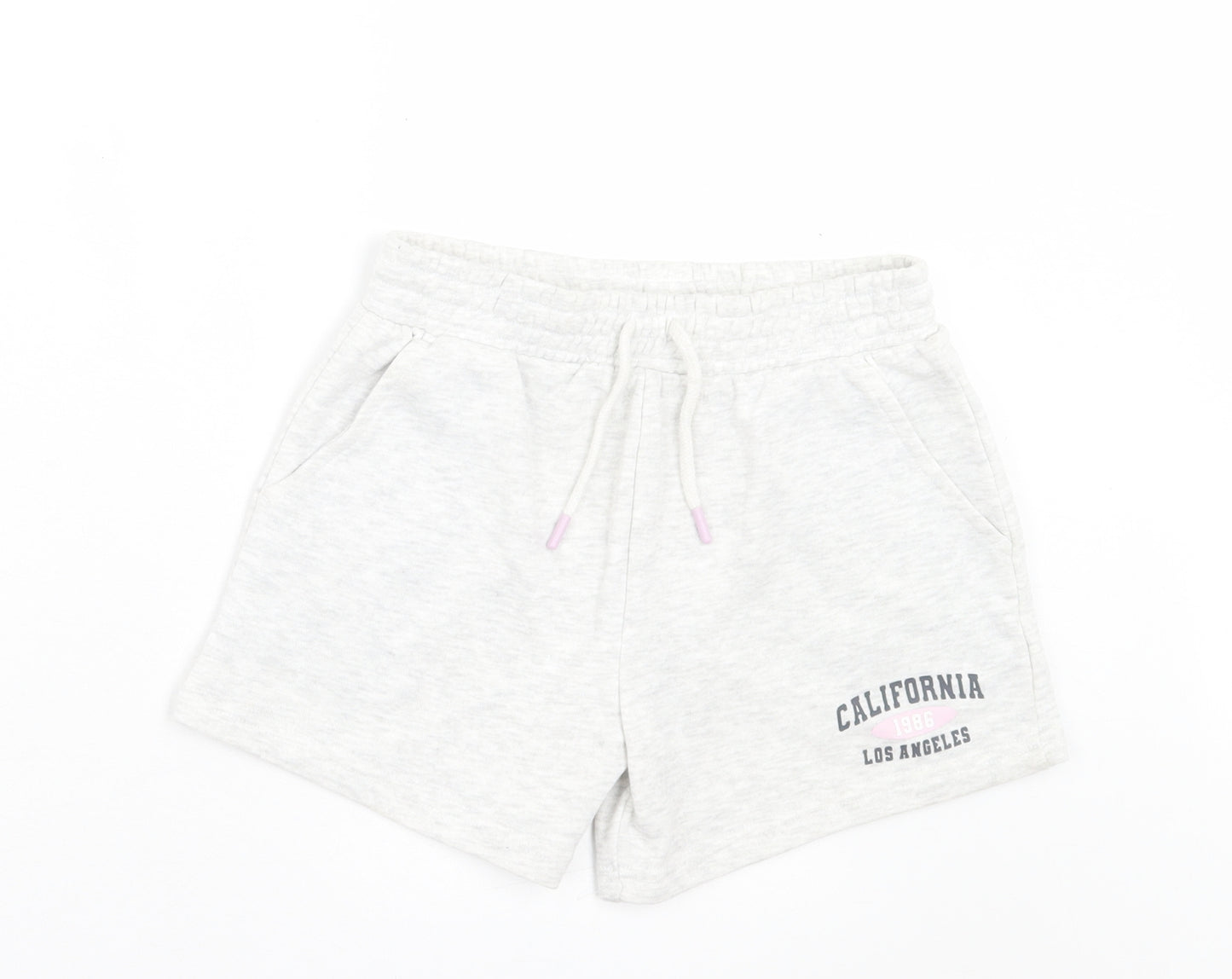 Primark Girls Grey Cotton Sweat Shorts Size 7-8 Years Regular Drawstring - California Los Angeles