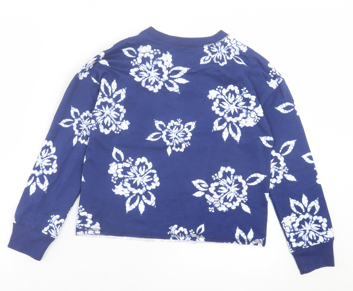 Gap Girls Blue Floral Cotton Basic Casual Size 10 Years Crew Neck Pullover