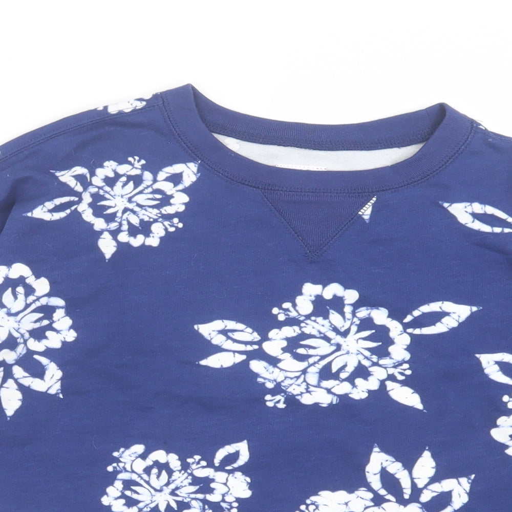 Gap Girls Blue Floral Cotton Basic Casual Size 10 Years Crew Neck Pullover