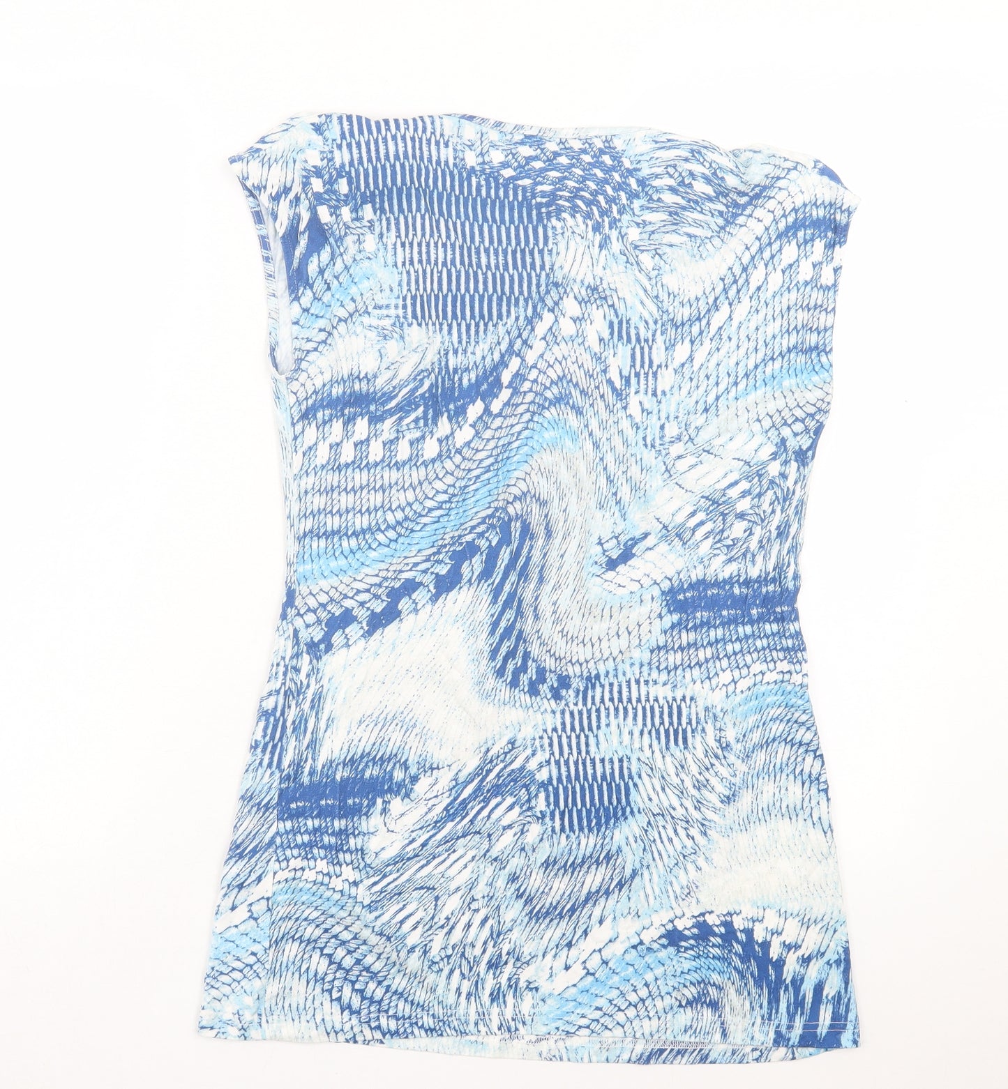 CHRISTA PROBST Womens Blue Geometric Viscose Basic T-Shirt Size 12 V-Neck - Marble Effect