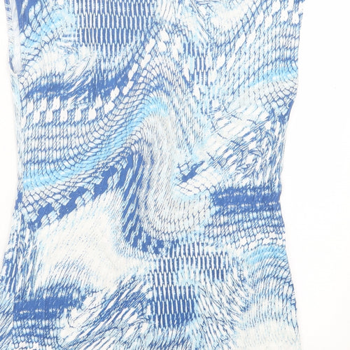 CHRISTA PROBST Womens Blue Geometric Viscose Basic T-Shirt Size 12 V-Neck - Marble Effect