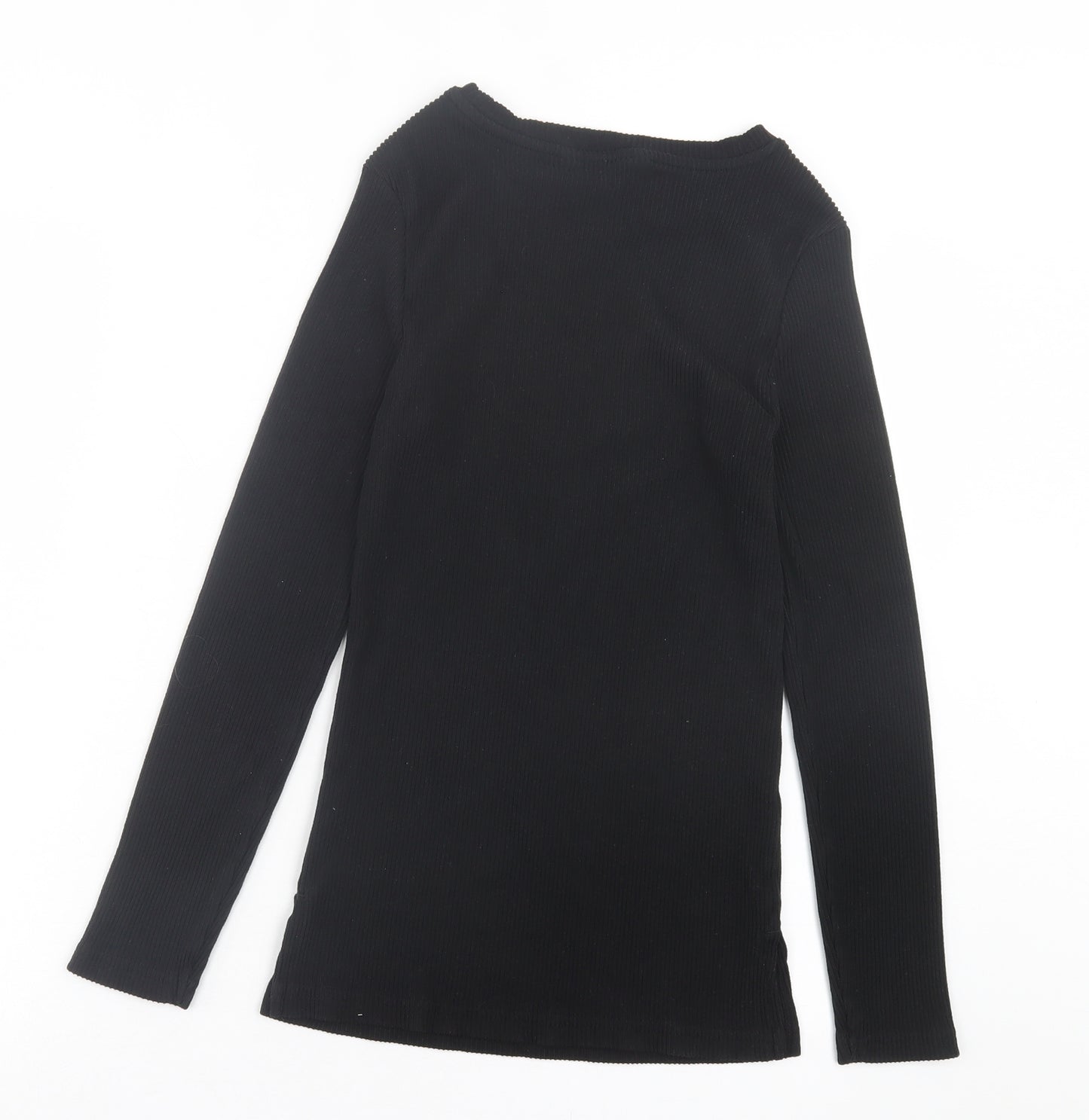 F&F Womens Black Polyester Basic T-Shirt Size 12 Crew Neck - Ribbed Fabric